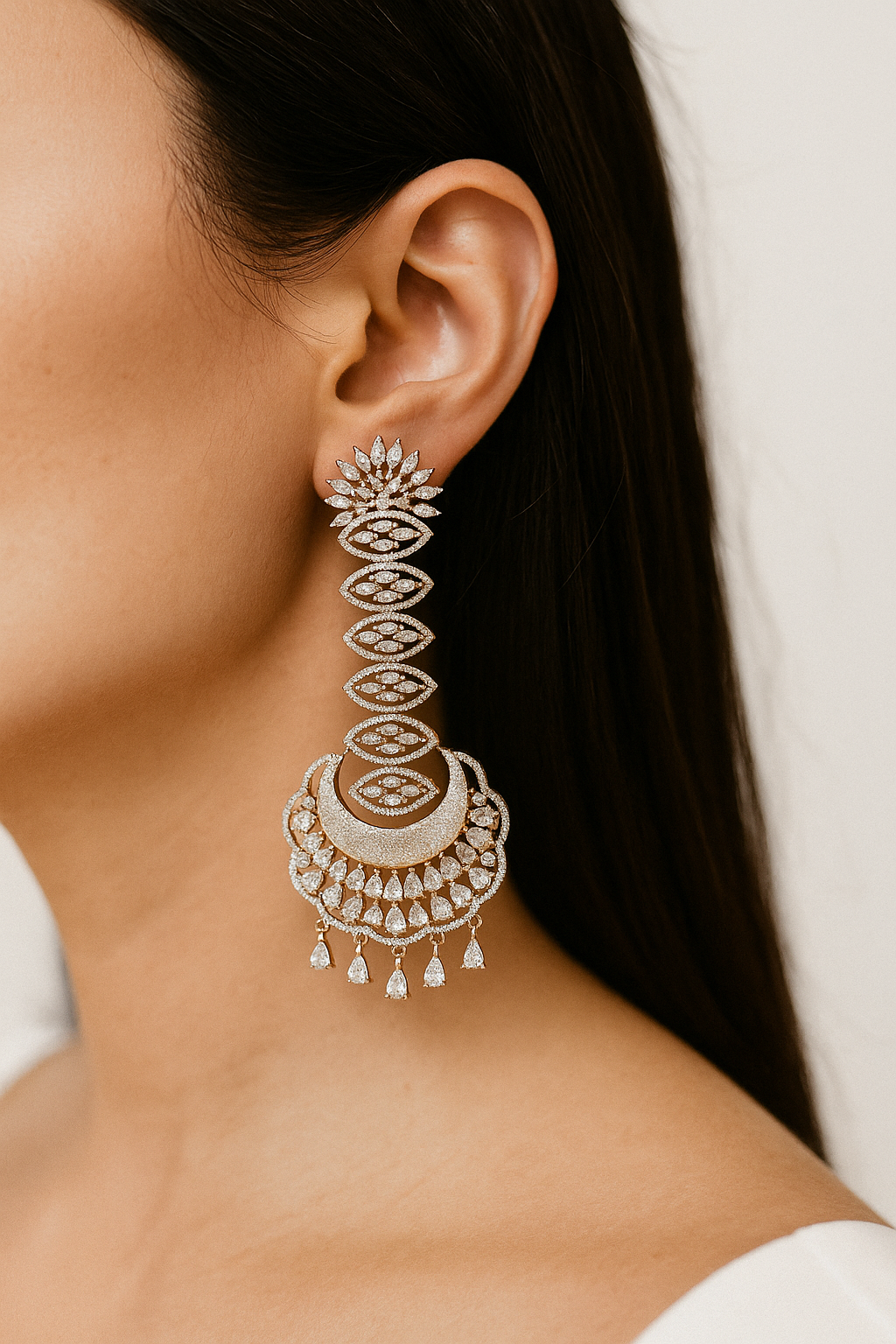 Grand CZ Crescent Chandelier Earrings